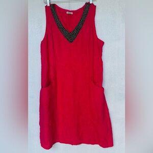 Lina Tomei linen hot pink  Dress with Beaded Neckline Size M